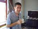Hamish drinking that very nice coffee that DCSB have...
